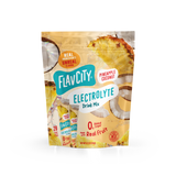 A bag of Shop FlavCity Pineapple Coconut Electrolyte Mix featuring illustrations of pineapple slices and coconut on the packaging.