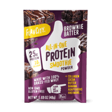 Front of a Shop FlavCity Protein Smoothie: Single-Serve Packets pouch, highlighting 25g protein and 10g collagen per serving. These non-GMO, gluten-free smoothies feature grass-fed whey in convenient single-serve packets.
