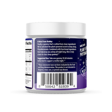 Lights Out Sleep Support gummy jar with suggested use: take one gummy 30-60 minutes before bed.