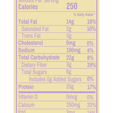 Plant-Based Vanilla Protein Smoothie Nutrition Facts label with detailed nutritional information.