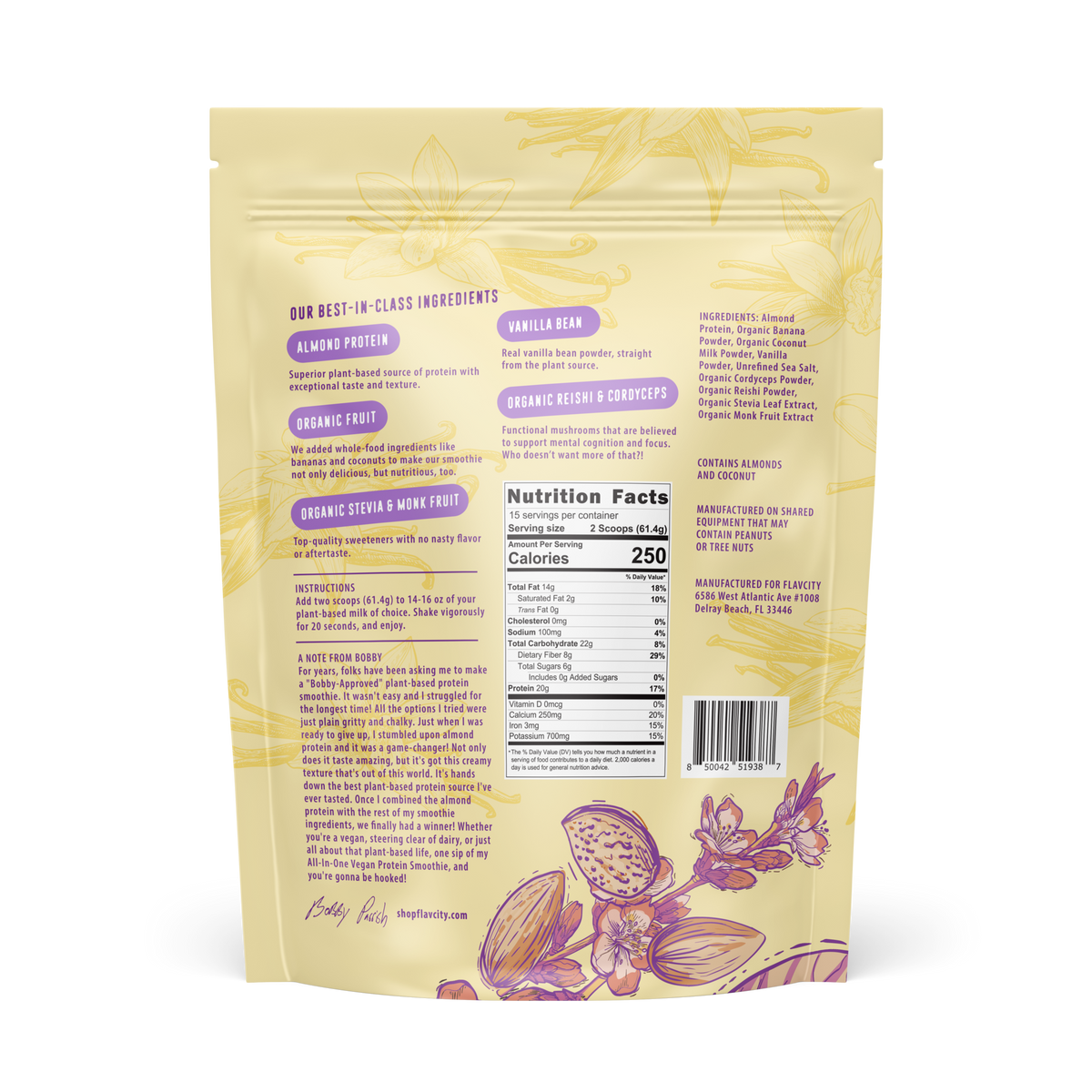 Plant-Based Vanilla Protein Smoothie bag, back