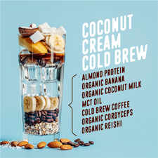 Plant Based Coconut Cream Cold Brewmoothie ingredients with a glass