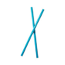 Two light blue FlavCity Cafe reusable straws crossed in an X shape.