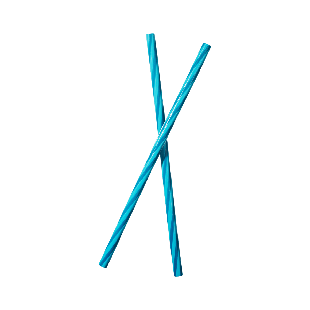 Two light blue FlavCity Cafe reusable straws crossed in an X shape.