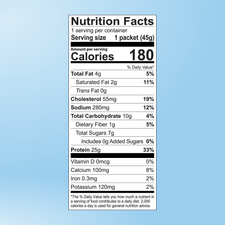 The Nutrition Facts label for Shop FlavCity's Blueberry Muffin Protein Smoothie (45g) shows 180 calories, 4g fat, and 25g protein from grass-fed whey and collagen, with essential vitamins and minerals.