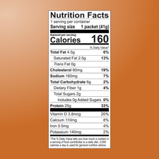 Shop FlavCity’s Cinnamon Roll Protein Smoothie Nutrition Facts: 1 serving, 160 calories, 4.5g fat, 60mg cholesterol, 160mg sodium, 6g carbs (1g fiber, 2g sugars), and a protein boost—25g plus calcium, iron & potassium.