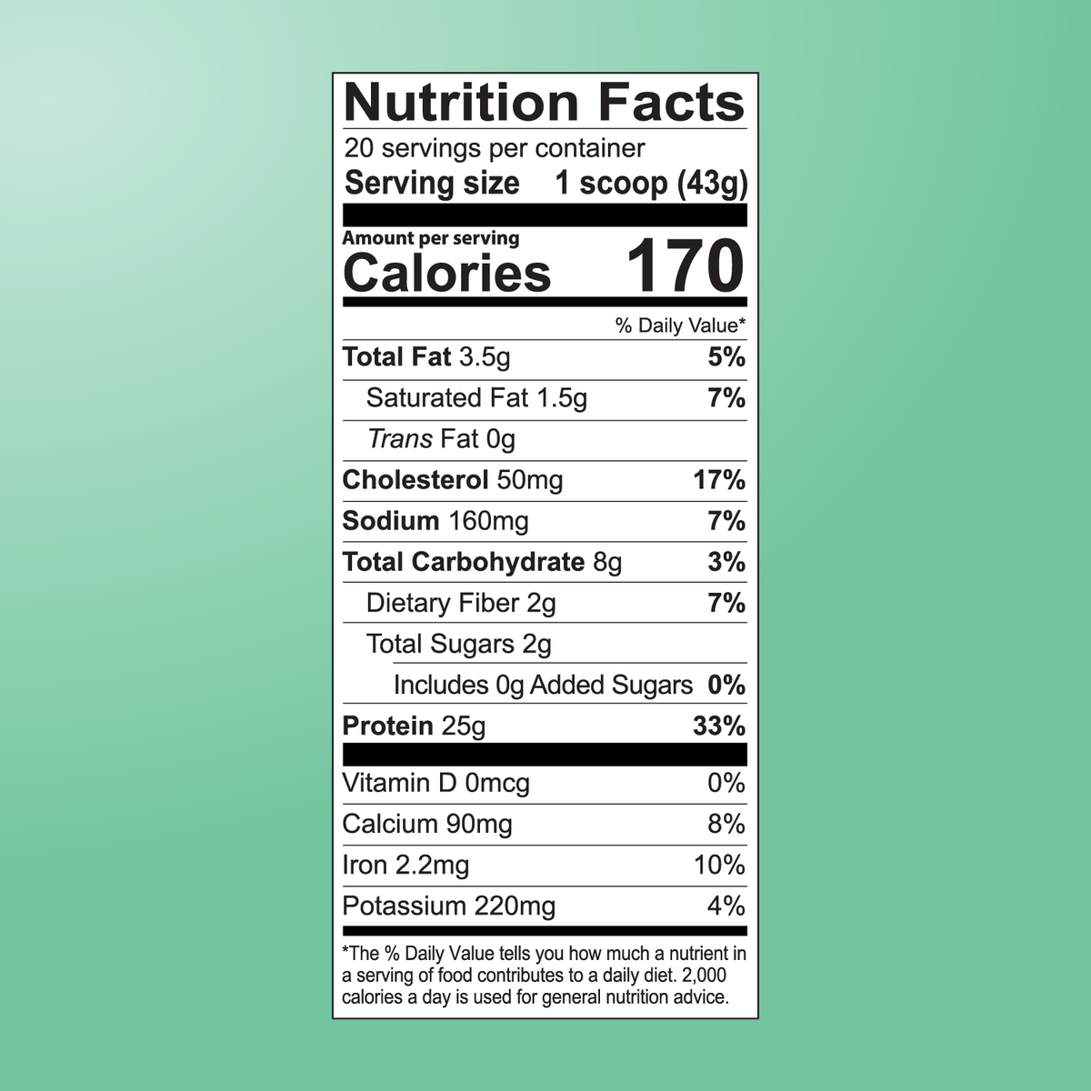 Shop FlavCity Mint Chocolate Protein Smoothie (1 scoop/43g) has 170 calories, 3.5g fat, 50mg cholesterol, 160mg sodium, 8g carbs, 2g sugar, 2g fiber, and 25g protein from grass-fed whey/collagen plus calcium, iron & potassium.