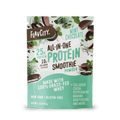 A Shop FlavCity Protein Smoothie Single-Serve Mint Chocolate pouch featuring mint leaves, chocolate pieces, ice cream on the packaging, and highlighting 25g protein, 10g collagen, grass-fed whey, and organic butter powder.