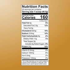 Shop FlavCity Salted Caramel Protein Smoothie: per serving—160 calories, 4g fat, 25g protein from grass-fed whey and collagen, plus essential vitamins and minerals. Tan background nutrition facts label shown.
