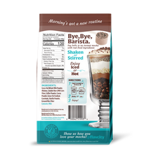Back of Flavcity Cafe Chocolate Chunk Mocha  product packaging with text and graphics on a white background