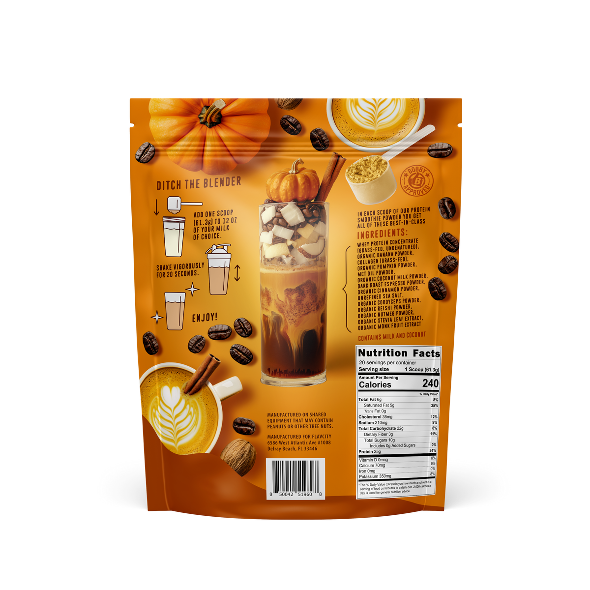 Pumpkin Spice Latte Protein Powder Smoothie, back of bag