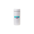 The FlavCity Cafe Hot Tumbler is a white stainless steel cup with a lid, featuring the FlavCity Café logo in teal and pink at the center on a plain white background.